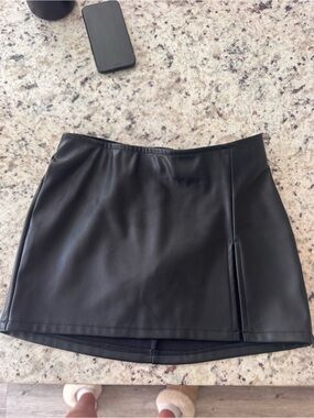 AFRM Black Faux Leather Mini Skirt with Side Panel Detail
